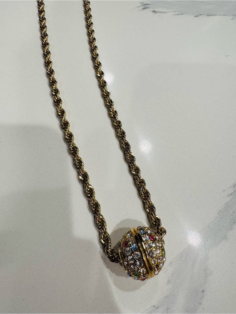 Gold-Tone Multi-stone Ball Rope Chain Necklace 14K gold plated